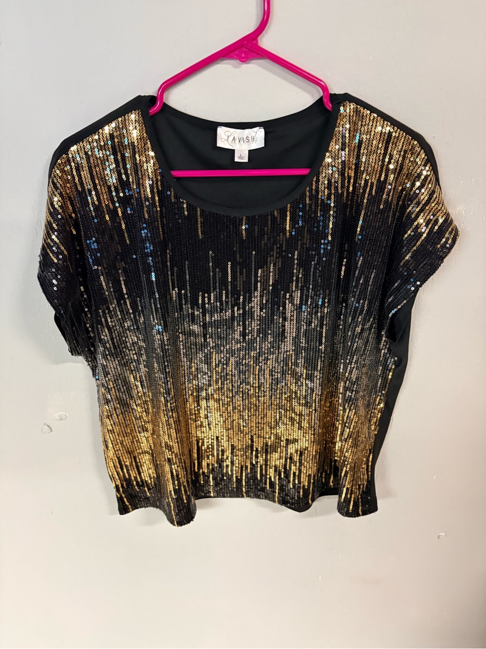 Lavish Gold & Silver Sequin Black Short Sleeve Top